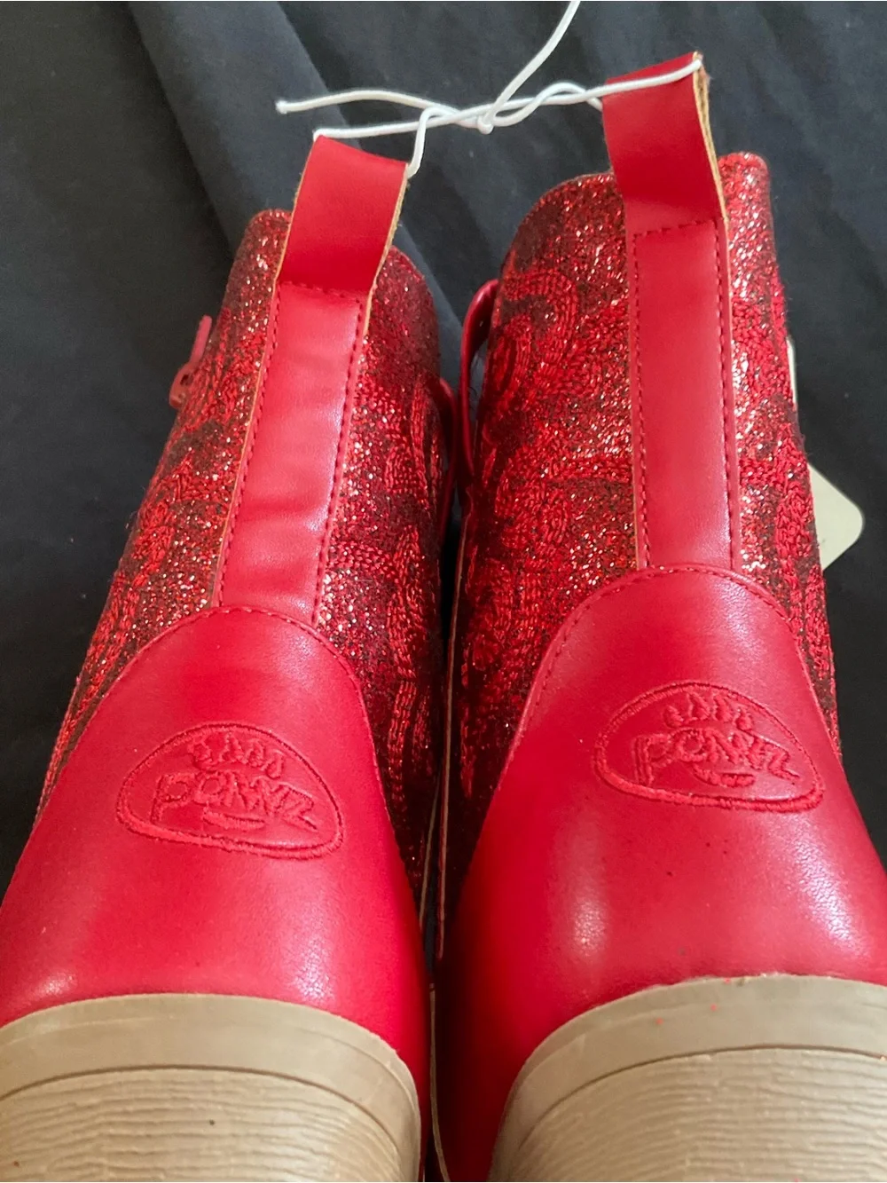 NWT PAWZ Girls Red Sparkle Glitter Western Cowboy Boots Side Zip Girls Sz 3
